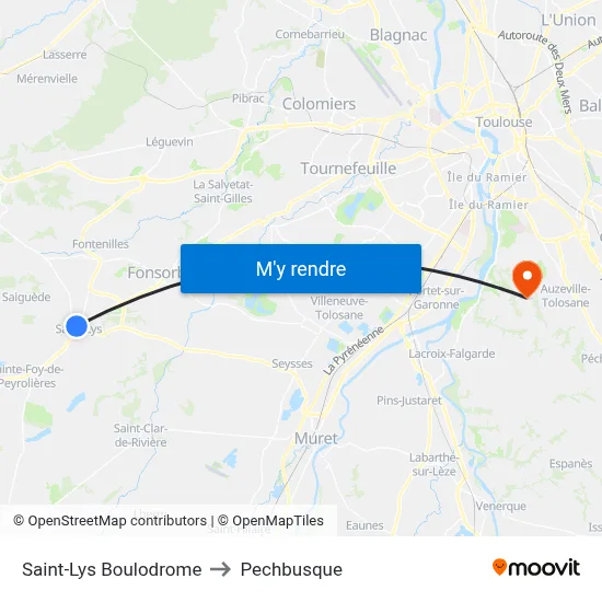 Saint-Lys Boulodrome to Pechbusque map