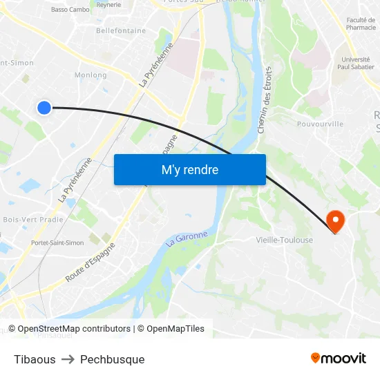 Tibaous to Pechbusque map