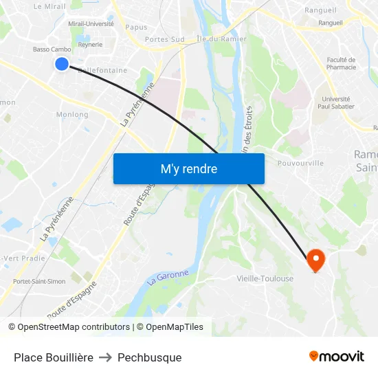 Place Bouillière to Pechbusque map