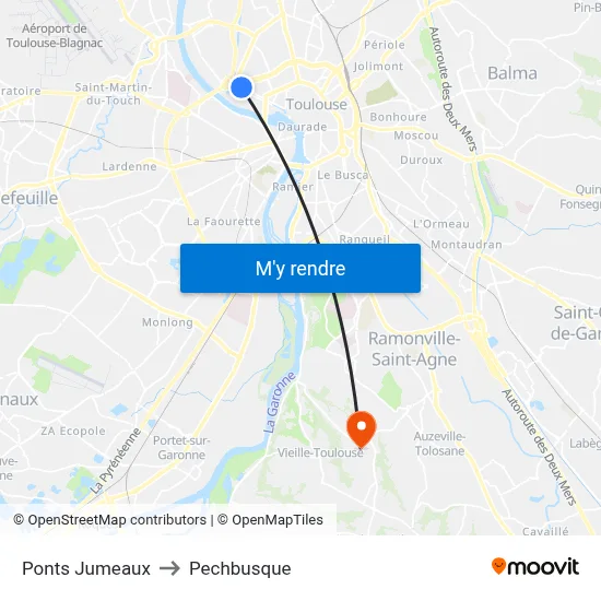 Ponts Jumeaux to Pechbusque map