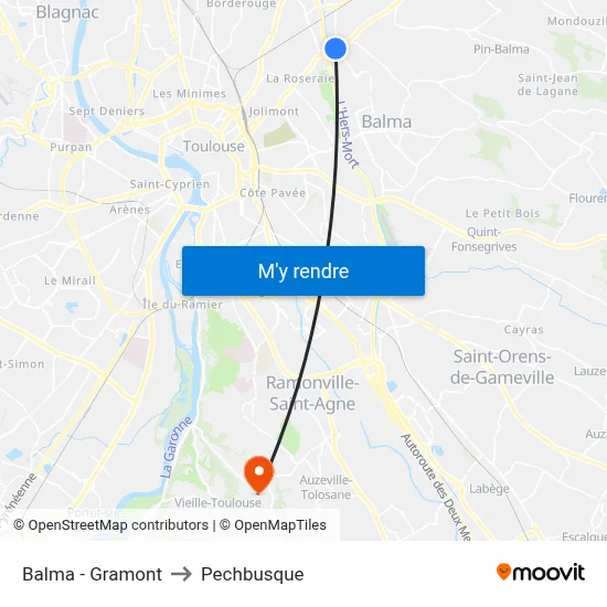 Balma - Gramont to Pechbusque map