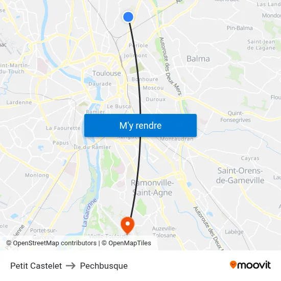 Petit Castelet to Pechbusque map