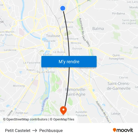 Petit Castelet to Pechbusque map