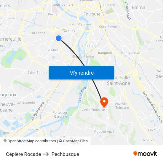 Cépière Rocade to Pechbusque map