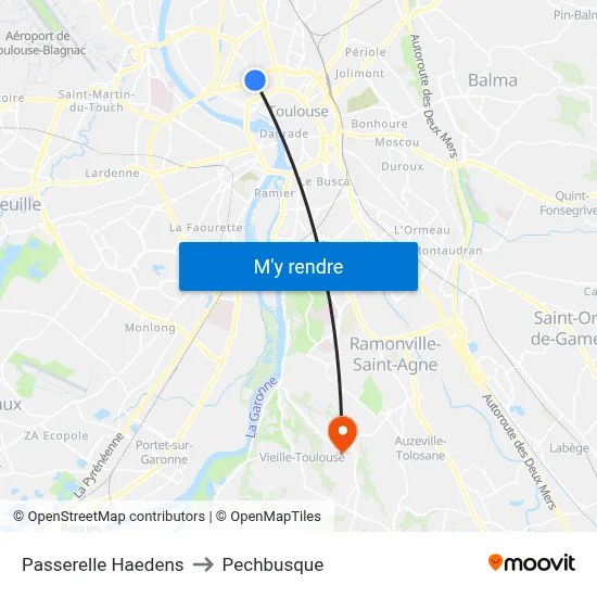 Passerelle Haedens to Pechbusque map