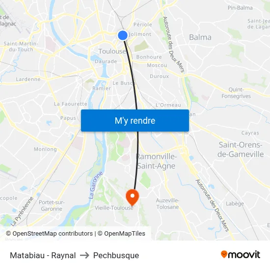 Matabiau - Raynal to Pechbusque map