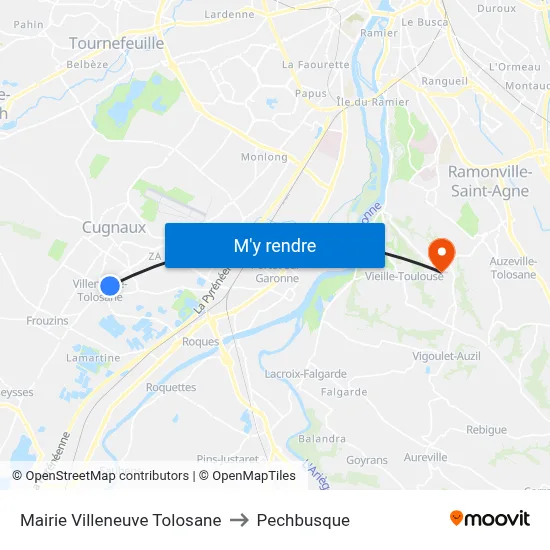 Mairie Villeneuve Tolosane to Pechbusque map