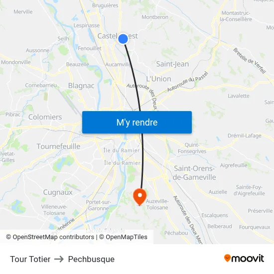 Tour Totier to Pechbusque map