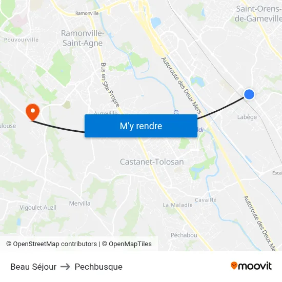 Beau Séjour to Pechbusque map