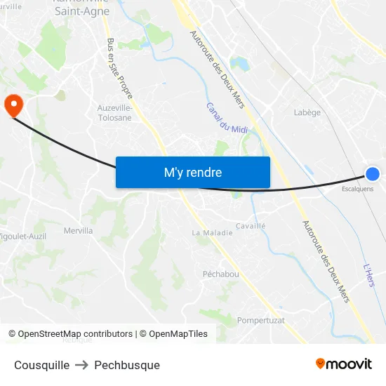 Cousquille to Pechbusque map