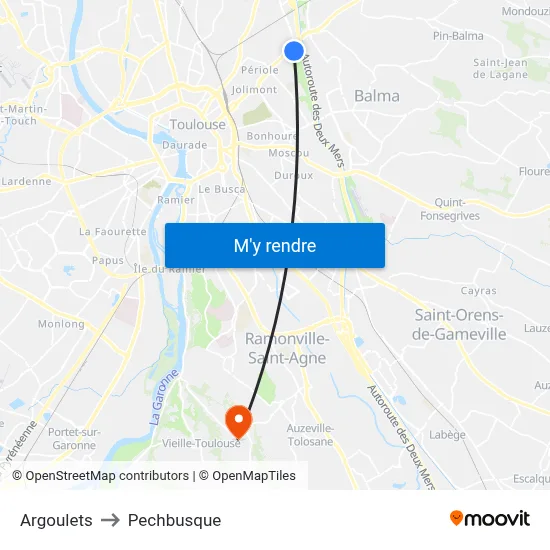 Argoulets to Pechbusque map