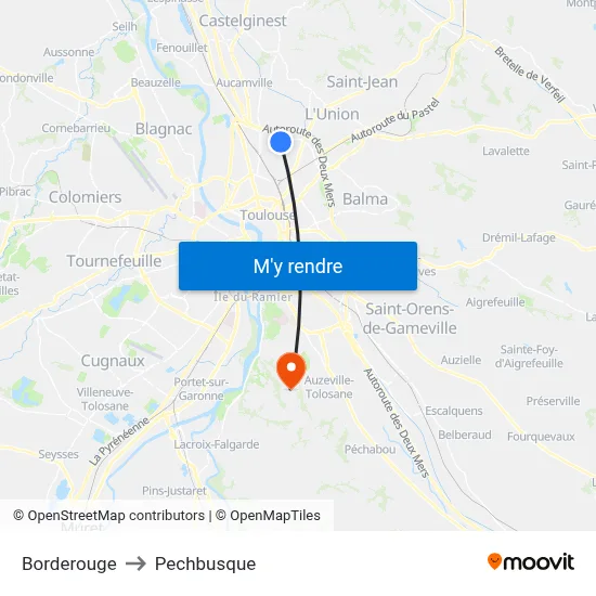 Borderouge to Pechbusque map