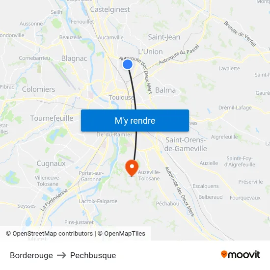 Borderouge to Pechbusque map