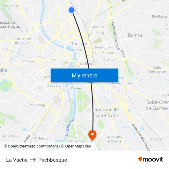 La Vache to Pechbusque map