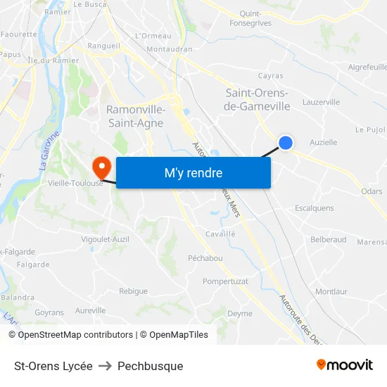 St-Orens Lycée to Pechbusque map