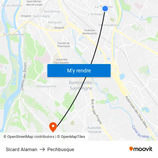 Sicard Alaman to Pechbusque map