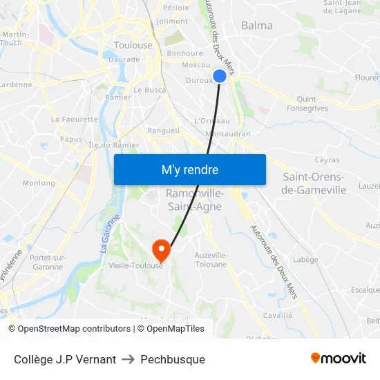 Collège J.P Vernant to Pechbusque map