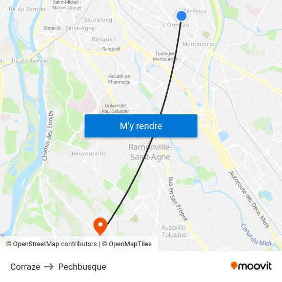 Corraze to Pechbusque map
