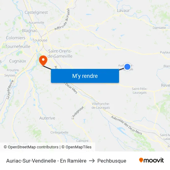 Auriac-Sur-Vendinelle - En Ramière to Pechbusque map
