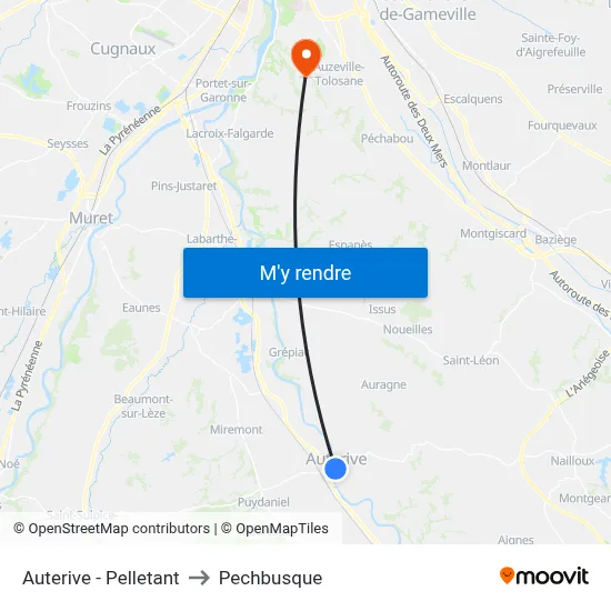 Auterive - Pelletant to Pechbusque map