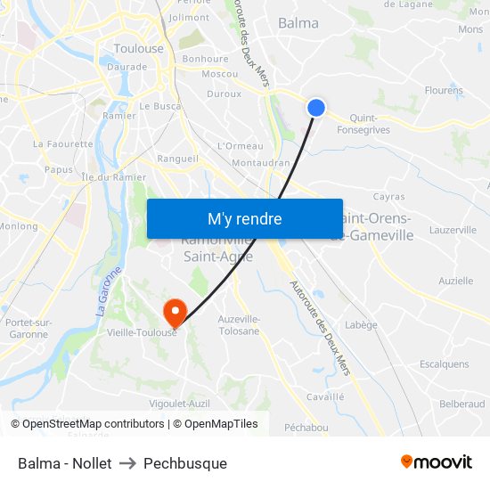 Balma - Nollet to Pechbusque map