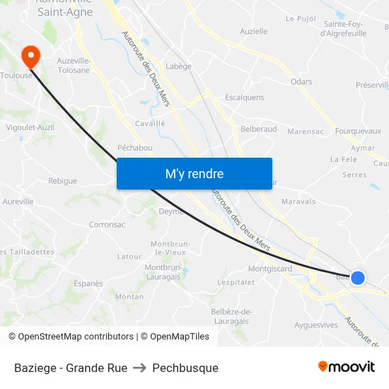 Baziege - Grande Rue to Pechbusque map