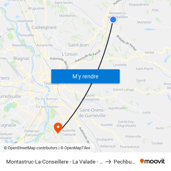 Montastruc-La-Conseillere - La Valade - Club House to Pechbusque map