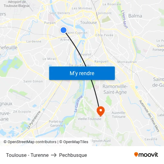 Toulouse - Turenne to Pechbusque map