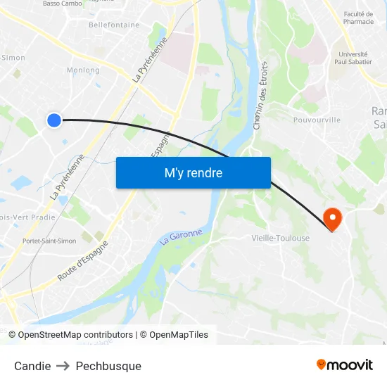 Candie to Pechbusque map