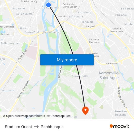 Stadium Ouest to Pechbusque map