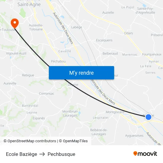 Ecole Baziège to Pechbusque map