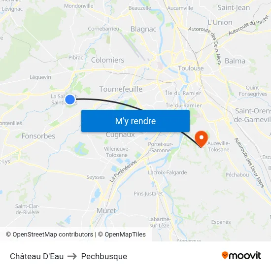 Château D'Eau to Pechbusque map