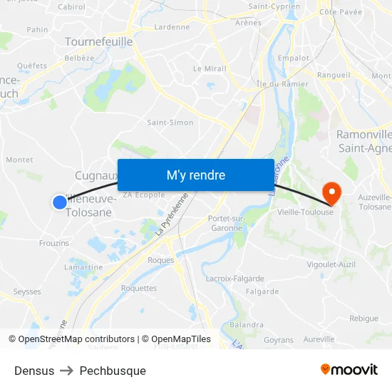 Densus to Pechbusque map