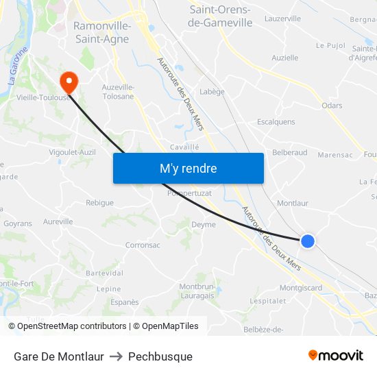 Gare De Montlaur to Pechbusque map