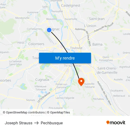 Joseph Strauss to Pechbusque map