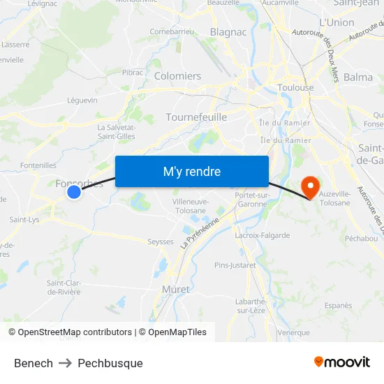 Benech to Pechbusque map
