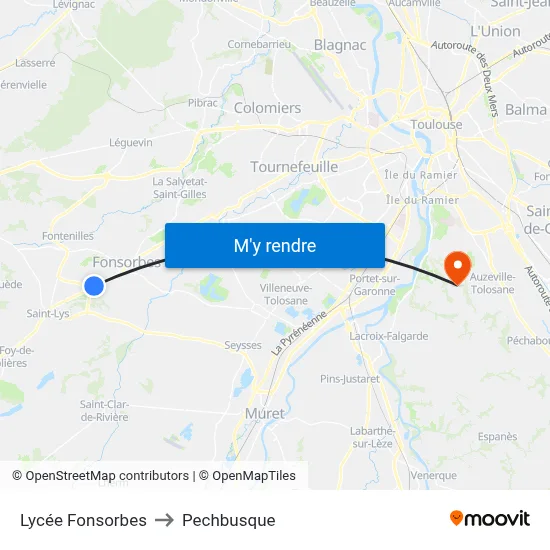 Lycée Fonsorbes to Pechbusque map
