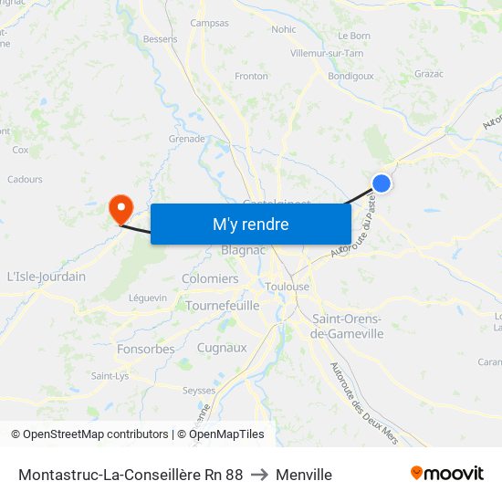 Montastruc-La-Conseillère Rn 88 to Menville map