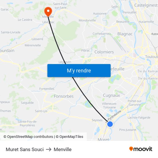 Muret Sans Souci to Menville map