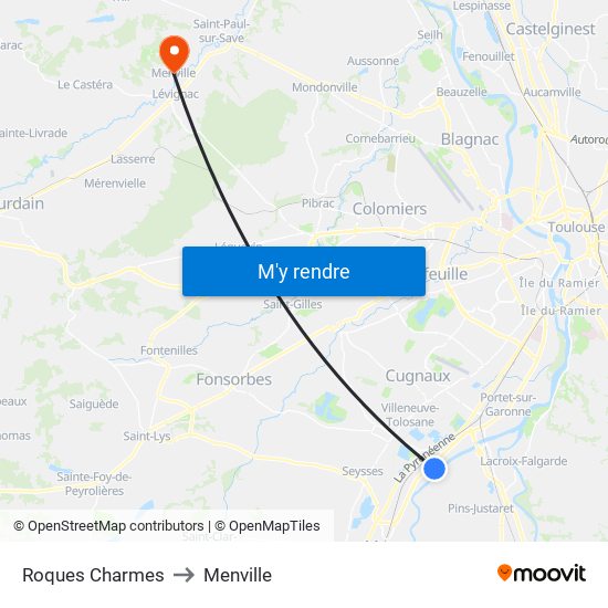 Roques Charmes to Menville map