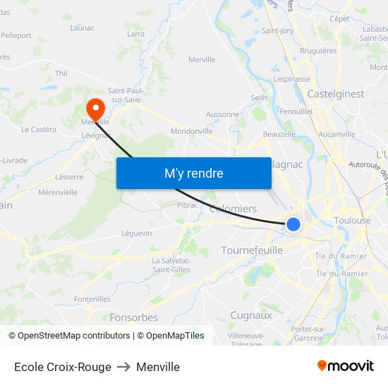 Ecole Croix-Rouge to Menville map