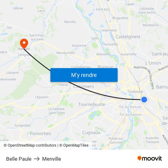Belle Paule to Menville map