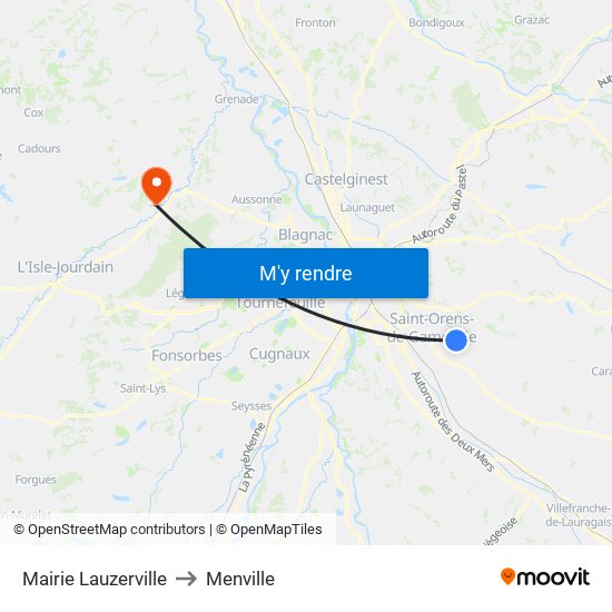 Mairie Lauzerville to Menville map