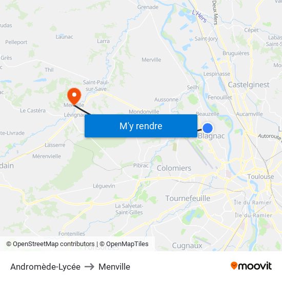 Andromède-Lycée to Menville map