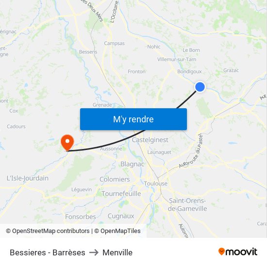 Bessieres - Barrèses to Menville map