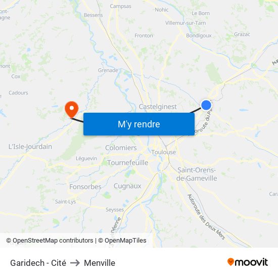 Garidech - Cité to Menville map