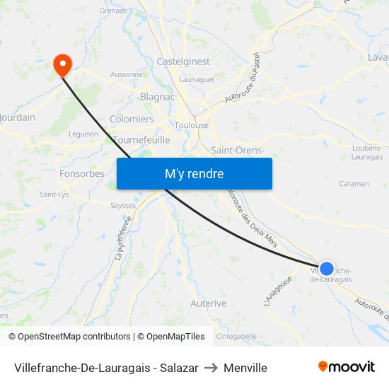 Villefranche-De-Lauragais - Salazar to Menville map