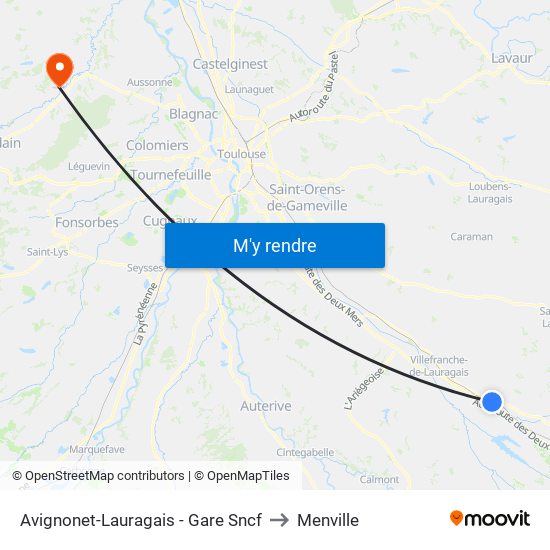 Avignonet-Lauragais - Gare Sncf to Menville map
