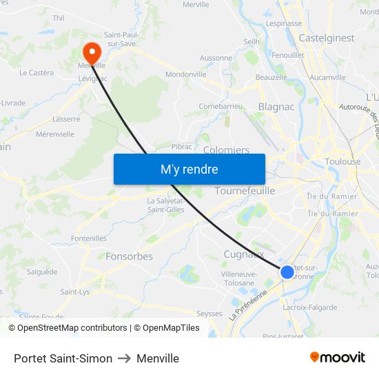 Portet Saint-Simon to Menville map