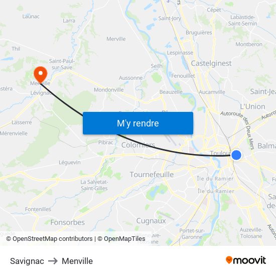 Savignac to Menville map